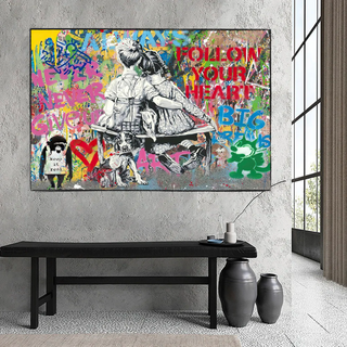 Banksy Never Give Up Follow Your Dreams Canvas Wall Art-Wall Posters