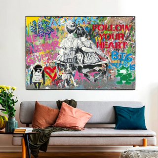Banksy Never Give Up Follow Your Dreams Canvas Wall Art-Wall Posters