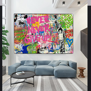 Banksy Never Give Up Icons Canvas Wall Art-Wall Posters