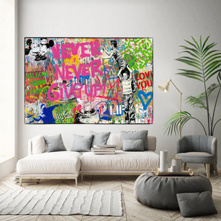 Banksy Never Give Up Icons Canvas Wall Art-Wall Posters