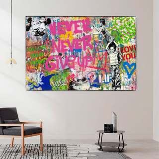 Banksy Never Give Up Icons Canvas Wall Art-Wall Posters