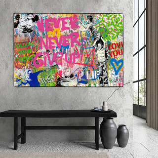 Banksy Never Give Up Icons Canvas Wall Art-Wall Posters