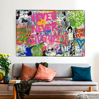 Banksy Never Give Up Icons Canvas Wall Art-Wall Posters