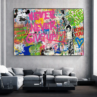 Banksy Never Give Up Icons Canvas Wall Art-Wall Posters