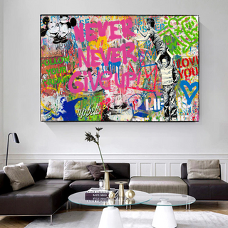 Banksy Never Give Up Icons Canvas Wall Art-Wall Posters
