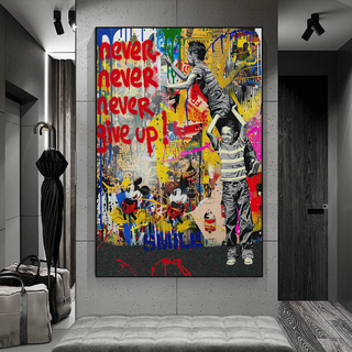 Banksy Never Give Up: Inspirational Street Art Canvas Wall Decor-Wall Posters
