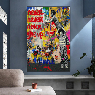 Banksy Never Give Up: Inspirational Street Art Canvas Wall Decor-Wall Posters