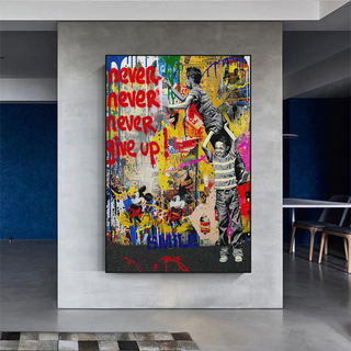 Banksy Never Give Up: Inspirational Street Art Canvas Wall Decor-Wall Posters