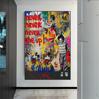 Banksy Never Give Up: Inspirational Street Art Canvas Wall Decor-Wall Posters