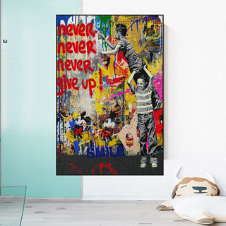 Banksy Never Give Up: Inspirational Street Art Canvas Wall Decor-Wall Posters