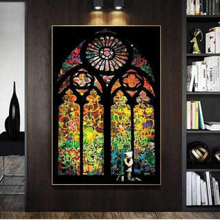 Banksy Stained Glass Canvas Wall Art-Wall Posters