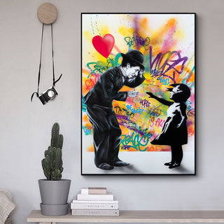 Banksy Street Art Love Heart Girl Canvas Wall Art-Wall Posters