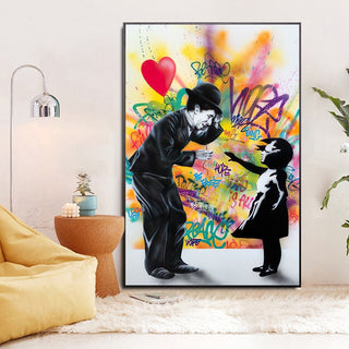 Banksy Street Art Love Heart Girl Canvas Wall Art-Wall Posters