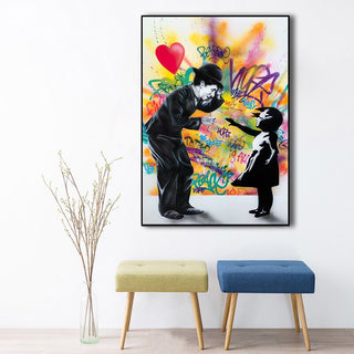 Banksy Street Art Love Heart Girl Canvas Wall Art-Wall Posters