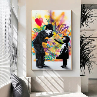 Banksy Street Art Love Heart Girl Canvas Wall Art-Wall Posters