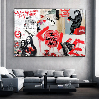 Banksy We are all in this Together Canvas Wall Art-Wall Posters