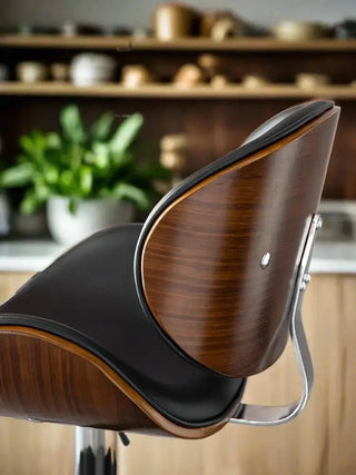 Banqueta Leather Bar Stool width Oak Wood Base-Bar Stools