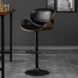 Banqueta Leather Bar Stool width Oak Wood Base-Bar Stools