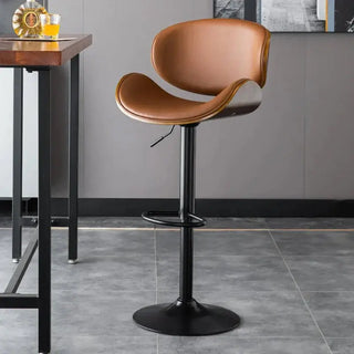 Banqueta Leather Bar Stool width Oak Wood Base-Bar Stools