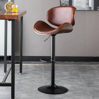Banqueta Leather Bar Stool width Oak Wood Base-Bar Stools