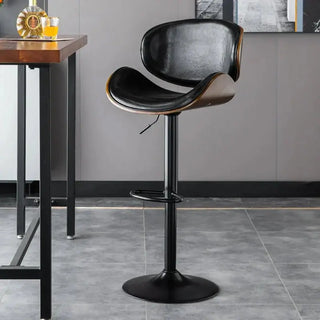 Banqueta Leather Bar Stool width Oak Wood Base-Bar Stools