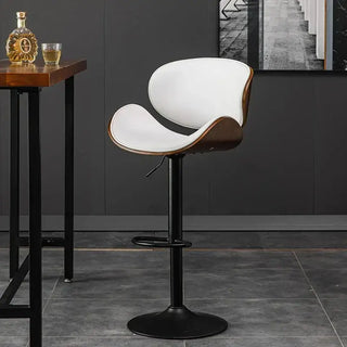 Banqueta Leather Bar Stool width Oak Wood Base-Bar Stools