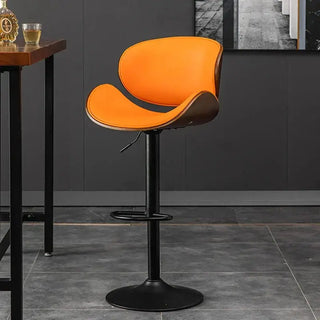 Banqueta Leather Bar Stool width Oak Wood Base-Bar Stools