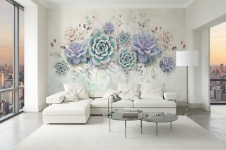 Hermosa Pared de Papel Tapiz de Flores - Exquisita Decoración Floral