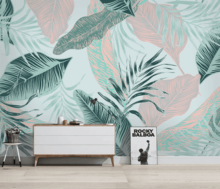 Beige and Green Leaves - Tropical Wallpaper Murals-Flower & Leaf Wallpaper