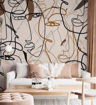 Best Living Room Wallpaper Mural - Elegant Face Lines-Geometric Shapes Wallpaper