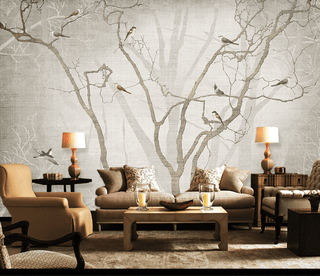 Birds on Tree Trunks Wallpaper Mural - Enhance Your Space-Trees Wallpaper