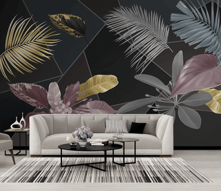Black Leafs Pattern Wallpaper Murals - Premium Design-Flower & Leaf Wallpaper