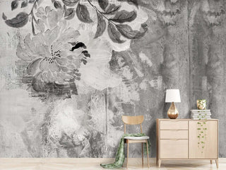 Black & White Flowers Rush Wallpaper Mural-Flower & Leaf Wallpaper