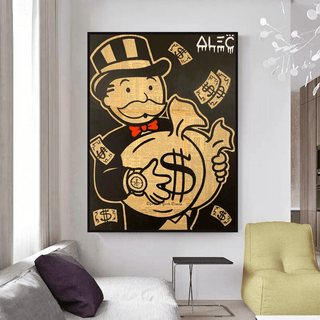 Black and White Money Bags - Alec Monopoly Wall Art-Canvas Wall Art