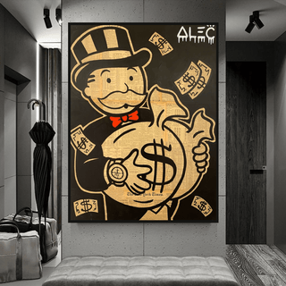 Black and White Money Bags - Alec Monopoly Wall Art-Canvas Wall Art