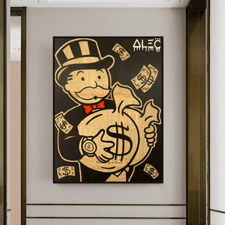 Black and White Money Bags - Alec Monopoly Wall Art-Canvas Wall Art