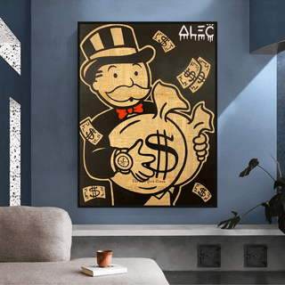 Black and White Money Bags - Alec Monopoly Wall Art-Canvas Wall Art