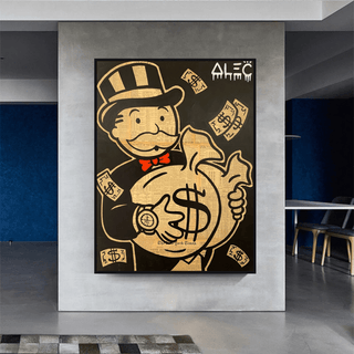 Black and White Money Bags - Alec Monopoly Wall Art-Canvas Wall Art