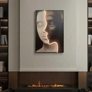 Black and White Neon LED Faces Wall Art – Minimalist Design-LED Wall Art