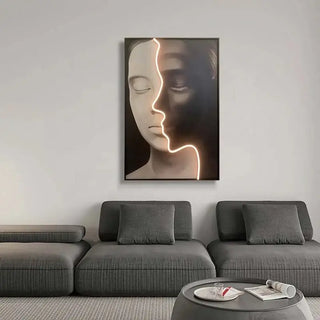 Black and White Neon LED Faces Wall Art – Minimalist Design-LED Wall Art