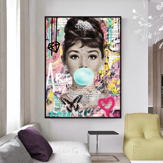 Blowing Bubbles: Audrey Hepburn Canvas Wall Art-Audrey Art
