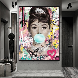 Blowing Bubbles: Audrey Hepburn Canvas Wall Art-Audrey Art