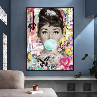 Blowing Bubbles: Audrey Hepburn Canvas Wall Art-Audrey Art