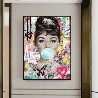 Blowing Bubbles: Audrey Hepburn Canvas Wall Art-Audrey Art