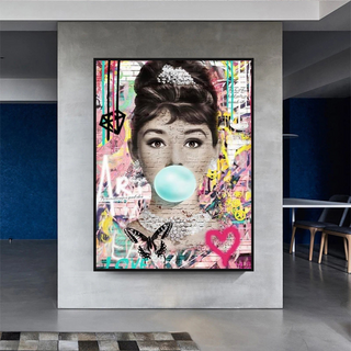 Blowing Bubbles: Audrey Hepburn Canvas Wall Art-Audrey Art