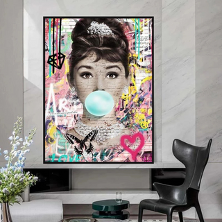 Blowing Bubbles: Audrey Hepburn Canvas Wall Art-Audrey Art