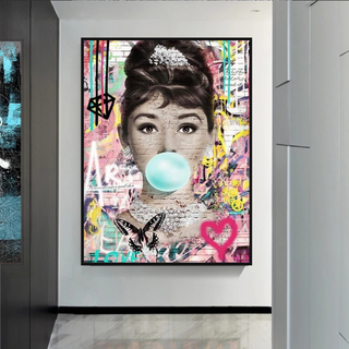 Blowing Bubbles: Audrey Hepburn Canvas Wall Art-Audrey Art