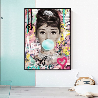 Blowing Bubbles: Audrey Hepburn Canvas Wall Art-Audrey Art