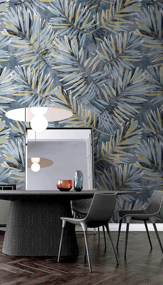 Blue Era Leaves Wallpaper Mural-Flower & Leaf Wallpaper