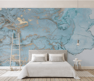 Blue & Gold Marble Wallpaper Murals-Marble Design Wallpaper
